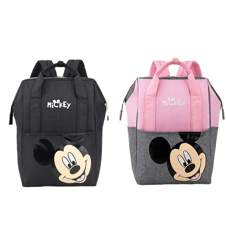 Disney Mickey Minnie Fashionable Printed Colorful Nylon Polyester Double Shoulder Mom Baby Backpack Diaper Bags
