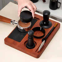 Ensemble d'accessoires à café en bois massif Sapele, trois pièces : tamper, marteau, tissu, 51/53/58 bars, avec planche de rangement simple