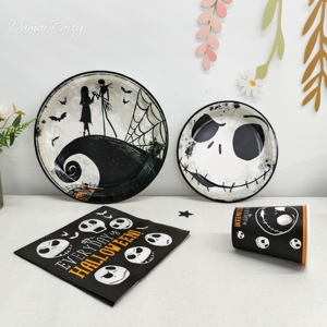 DAMAI Hallowmas Party Decoration Dark Style Horror Skull with Bats Plate <b>Disposable</b> <b>Tableware</b> Paper Shell Plates Cups Napkins - Product Image 2