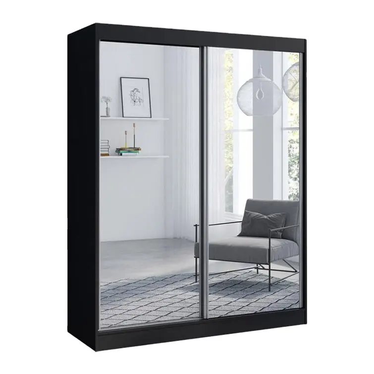 Good Sale Personalized Sliding Door Design 2 Door Large Storage Space Durable Type Armoire With Mirror Door