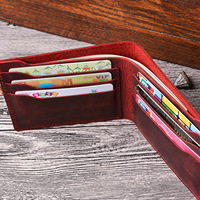 Portefeuille vintage fait main en cuir véritable Crazy Horse, porte-cartes ouvert, porte-monnaie en cuir pleine fleur, pochette à monnaie