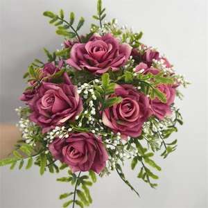 ช่อดอกไม้ประดิษฐ์ DIY สำหรับตกแต่งโต๊ะวันเกิด กิ่งดอกกุหลาบพลาสติกสั้น - Product Image 4