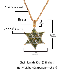 <span class=keywords><strong>Collar</strong></span> de Moda Estilo Hip-Hop <span class=keywords><strong>con</strong></span> Colgante de Estrella de Seis Puntas Chapado en Oro de 18K <span class=keywords><strong>con</strong></span> Diamantes y <span class=keywords><strong>Esmeralda</strong></span> Verde Oliva - Product Image 6