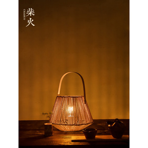 Lampe de table en rotin E27, commande par interrupteur LED, pour salon de thé, chambre à coucher, lampe décorative - Product Image 1