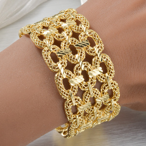 Pulseras de cadena de eslabones anchos huecos de lujo para mujer, chapadas en oro de 18k, antideslustre, personalizadas. - Product Image 3