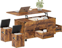 Tiroirs de rangement pour table basse en bois à dessus élévateur multifonctionnel-Table basse londonienne extra détachable rectangulaire