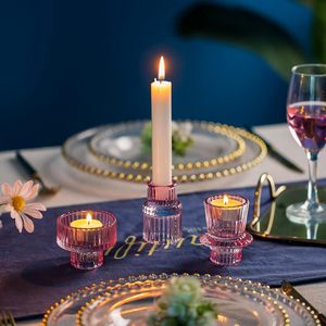 Bougeoir à <span class=keywords><strong>bougie</strong></span> conique en verre <span class=keywords><strong>rose</strong></span> fête mariage décoration Table pièce maîtresse pilier photophore bougeoir <span class=keywords><strong>bougie</strong></span> votive - Product Image 5