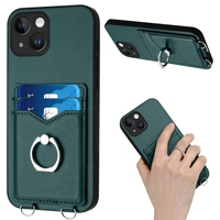 Étui en cuir avec fentes pour cartes et support anneau pour iPhone 17 Air 16E 16 Plus 15 14 13 Mini 12 11 Pro Max XS XR 8 7