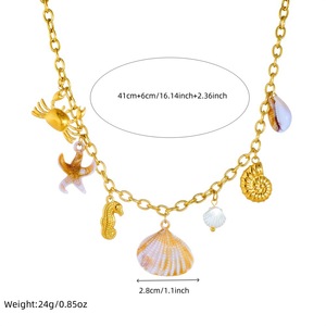 Ocean Resort Style Clavicle Chain Stainless Steel Gold Plated Seashell Crab Seahorse Pendant Necklace - Product Image 4