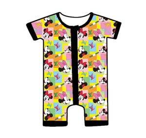 最も近いスタイルのアニメデザインのベビーワンシー、ダブルジッパー、竹製品、子供のウォーキングと這う服 - Product Image 1