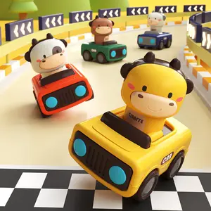 Mobil tekan hewan kartun jerapah lucu bentuk kambing sapi interaksi orang tua-anak mainan mobil inersia geser hadiah anak-anak
