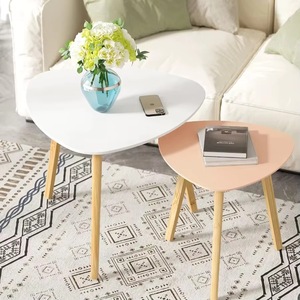 Modern minimalist <b>bamboo</b> nested triangular coffee <b>table</b> set (2 coffee <b>tables</b> for living room furniture) - Product Image 1