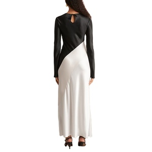 Abito Formale Elegante Personalizzato di Alta Qualità Primavera-Estate, Bicolore Nero e Bianco, Collo Tondo, Maniche Lunghe in Raso - Product Image 2