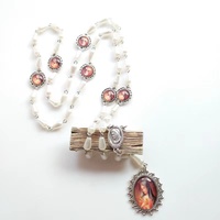 Mecrt mode sept chagrin chapelet perles blanches chapelet rond vierge marie pendentif chapelet religieux collier