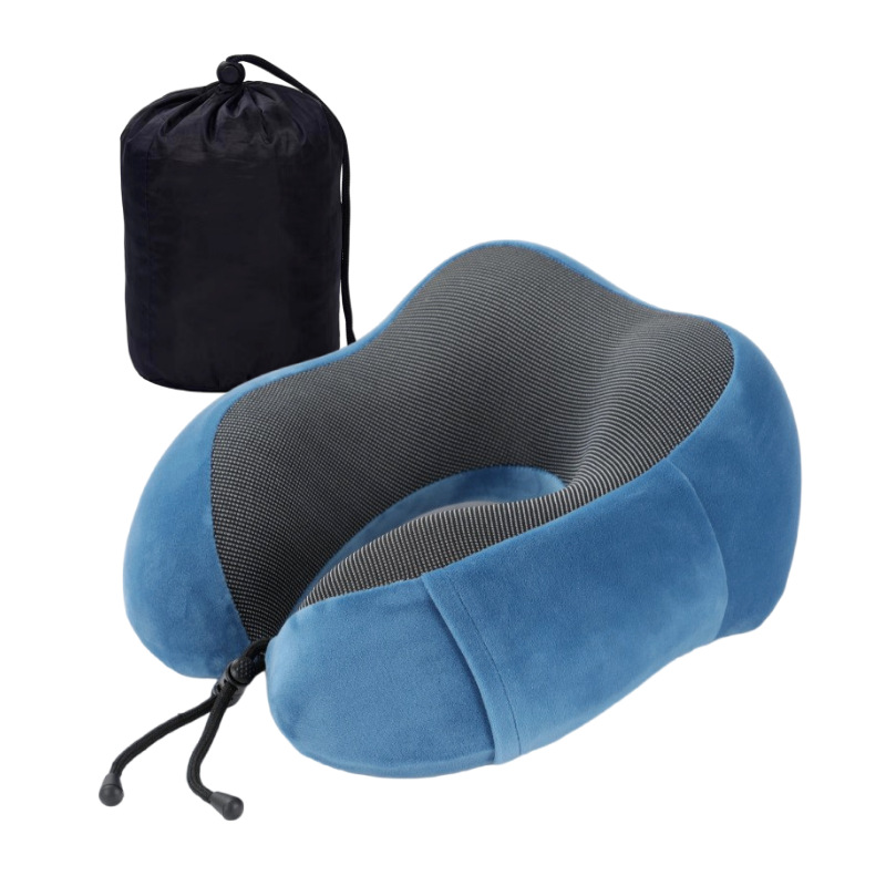 Oreiller cervical bleu + sac de rangement