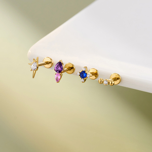 Toposh Piercing Labret in Titanio ASTM F136 con Grappolo di Zirconi CZ, Orecchino a Lobo Piatto con Filettatura Interna per <span class=keywords><strong>Trago</strong></span>, Helix, Conch - Gioielli per Piercing Corporeo - Product Image 3