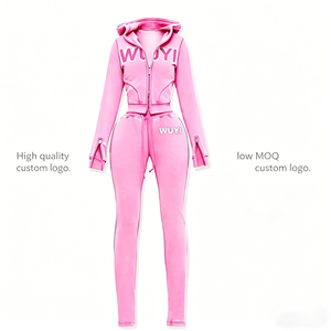 Custom Logo Pink Acid Wash Streetwear <b>Leggings</b> Shorts <b>Flared</b> Pants Tracksuit Women Y2K Women Zip Up Hoodie Two Piece Set - Product Image 2