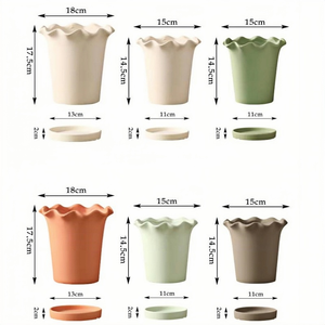 กระถางต้นไม้ดินเผาขนาดใหญ่สำหรับกลางแจ้ง ขอบหยัก ดีไซน์งานฝีมือ พร้อมถาดรอง รูระบายน้ำ เหมาะสำหรับบ้านและสวน - Product Image 3