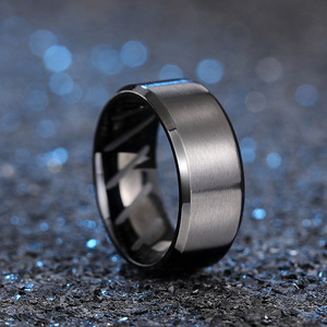 <b>Tungsten</b> Men's Wedding <b>Ring</b> <b>Black</b> Gun Plated Geometric Minimalist Design DJ086 - Product Image 1