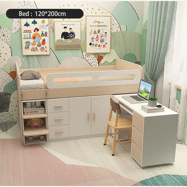 Children's bed semi-high bed bed cabinet desk all-in-one combination
