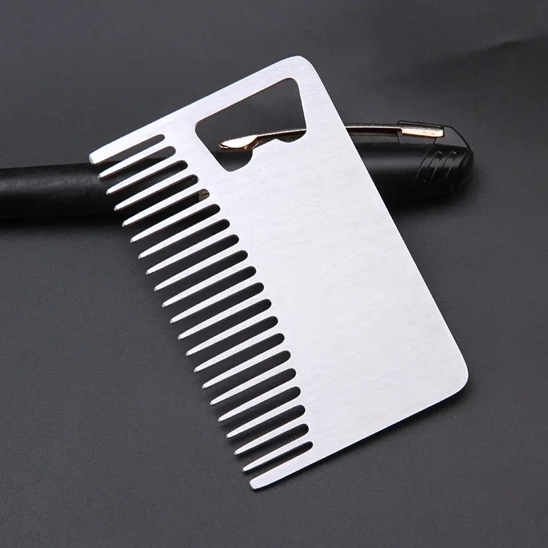 BZ-100 factory Custom Man Beard Comb Shape Stainless Steel Metal Credit Card Bottle Opener with Many Colors