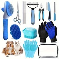 Ensemble de toilettage de luxe 12 pièces en métal à motif de dessin animé pour démêler et masser les poils d'animaux, incluant des coupe-ongles et des brosses pour chats et chiens
