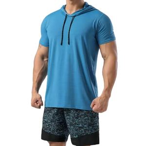 Sudaderas Deportivas de Verano al por Mayor, Camisetas de Manga Corta de Algodón y Elastano para Gimnasio y Fitness, Sudaderas con Capucha para Hombre - Product Image 1