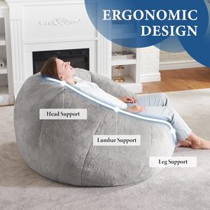 Large <strong>Grey</strong> Adult <strong>Bean</strong> <strong>Bag</strong> Sofa Chair Comfortable Giant <strong>Bean</strong> <strong>Bag</strong> for Reading Spacious Design-Upholstered Durable Fabric - Product Image 5