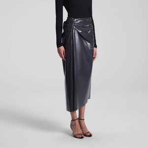 Falda Midi de Cuero Tejido con Cierre de Cremallera, Diseño Nuevo 2025, OEM, Verano, Sexy, Ajustada, Formal, Color Sólido - Product Image 3