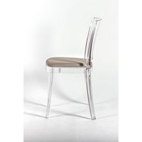 Silla Transparente para Salón Lucienne con Cojín de Cuero Ecológico NABUK Gris Paloma - Diseño Confortable Modelo 15C2014-1