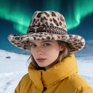 Sombrero Vaquero con Estampado de Leopardo ZhenXi, Talla M56-58cm, con Tachuelas, Cálido y Elegante para el Invierno - Product Image 3