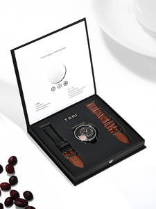 Coffret Montre d'Affaires TOMI pour <span class=keywords><strong>Homme</strong></span>, Cadran <span class=keywords><strong>à</strong></span> Bracelet en <span class=keywords><strong>Cuir</strong></span>, Boîtier en Alliage 42mm, Verre Minéral, Mouvement Hangzhou, Largeur du Bracelet 22mm, Aiguilles - Product Image 3