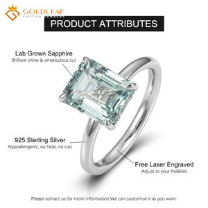 Bague de fiançailles classique de luxe Goldleaf GRA en argent sterling 925 plaqué, saphir de laboratoire taille radiant, cadeau de mariage - Product Image 6