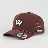 Casquette de baseball personnalisée à 5 panneaux avec logo en PVC caoutchouté, casquette de golf imperméable perforée au laser, chapeau de golf en polyester avec cordon