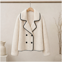 Manteau court en laine pour femme, sur mesure en usine, avec revers à passepoil contrastant et double boutonnage, commande en gros OEM