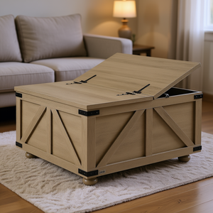 Mesa de Centro Rústica de Madera Estilo Granja de 36 Pulgadas con Tapa de Doble Bisagra y Gran Almacenamiento para Sala de Estar y Dormitorio - Product Image 2