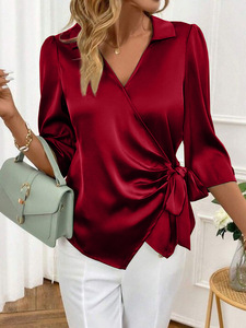 Elegante Camicia in Raso <span class=keywords><strong>con</strong></span> Maniche a Tre Quarti e Dettaglio <span class=keywords><strong>Nodo</strong></span> Intrecciato, Sofisticata Blusa da Ufficio per Donne - Product Image 4