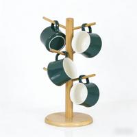 Porte-tasses en bambou sur pied personnalisé avec 6 crochets, style scandinave, durable