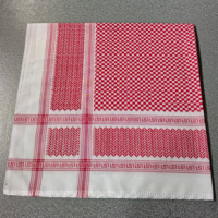 Pañuelo Keffiyeh Shemagh de Poliéster Chifón Rojo y Blanco para Hombre Árabe, 50x50'', 200g, Transpirable y Agradable al Tacto, Calidad Premium, Venta al Por Mayor