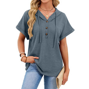 Colección Primavera Verano 2026 para Mujer, Top Formal con Capucha, Cordón Ajustable, Botones, Manga Corta, Tejido Transpirable - Product Image 2