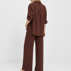 Ensemble chemise et <span class=keywords><strong>pantalon</strong></span> en <span class=keywords><strong>lin</strong></span> personnalisé pour <span class=keywords><strong>femme</strong></span>, haut à manches longues boutonné, <span class=keywords><strong>pantalon</strong></span> large à cordon de serrage - Product Image 2