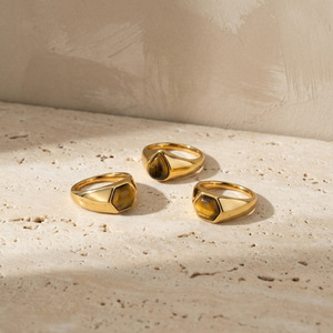 Anillo <span class=keywords><strong>de</strong></span> Sello <span class=keywords><strong>de</strong></span> Acero Inoxidable 316L con Oro <span class=keywords><strong>de</strong></span> 18K y Ojo <span class=keywords><strong>de</strong></span> Tigre Natural para Mujer, con Corazón <span class=keywords><strong>de</strong></span> Aventurina Verde y Hexágono, Joyería Impermeable - Product Image 5