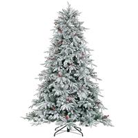 Sapin de Noël artificiel floqué en PE/PVC de 2,3 m avec lumières LED, baies et support métallique ignifuge pour décoration intérieure