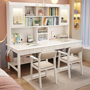 Dazhang Jiaju Nordic Style Solid Wood Desk Bookshelf Cabinet Combo <b>Study</b> <b>Table</b> For Kids Child Furniture Set - Product Image 3