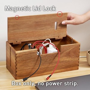 Caja de gestión de cables de madera, organizador de escritorio rectangular, almacenamiento para regleta de enchufes, con cubierta - Product Image 3