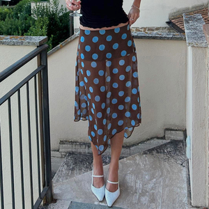 Wholesale Y2K Women Sheer Mesh Polka Dot <b>Skirt</b> Irregular <b>Patchwork</b> Sexy Beach Vacation Streetwear <b>Skirts</b> - Product Image 1