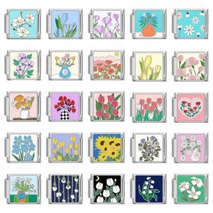 चांदी की प्लेटेड स्टेनलेस स्टील डिय फैशन पुष्प श्रृंखला में ज्यामितीय डिजाइन के साथ थोक प्यारा इतालवी आकर्षण कंगन - Product Image 1