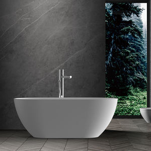 Baignoires autoportantes en pierre artificielle de conception moderne égouttoir bain de trempage à bas prix blanc brillant/noir durable fournisseur chinois - Product Image 3