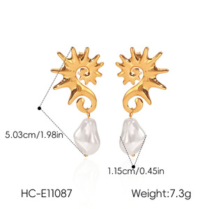 Delicados pendientes de perlas con forma de caballito de mar, impermeables, duraderos, de acero inoxidable, a la moda, para mujer. - Product Image 5
