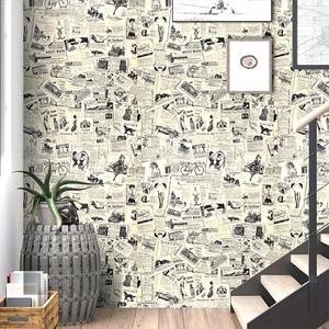 Retro British giornale modello carta da parati 3d nero bianco autoadesivo decorazione della parete <span class=keywords><strong>per</strong></span> soggiorno e sfondo TV - Product Image 4
